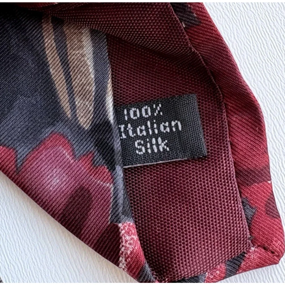 ZYLOS George Machado 100% Italian Silk Tie Abstract Watercolor Floral Red Black